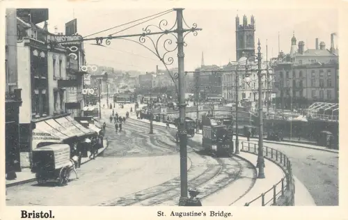 B213 England Bristol St Augustine's Bridge Doppeldecker Straßenbahn Vintage Postkarte