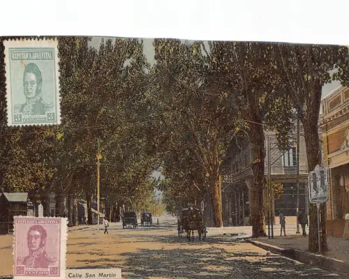 L127 Argentinien La Plata Calle San Martin Kutsche Vintage Postkarte