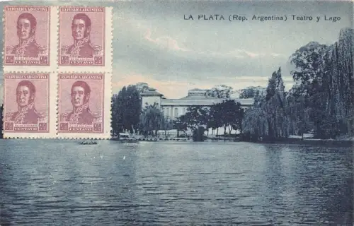 L127 Argentinien La plata Tearo y Lago See und Theater Vintage Postkarte