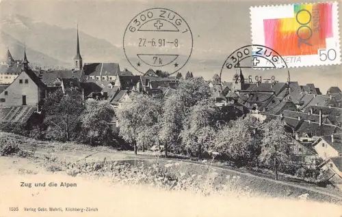 L298 Schweiz Zug und Alpen Berg Vintage Postkarte