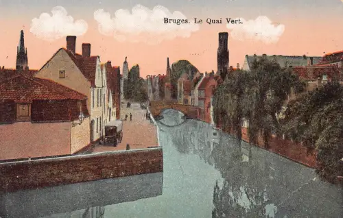 A236 Belgien Brügge le Quai Vert Kanal Vintage Postkarte