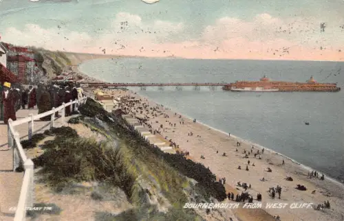 A241 England 1913 Bournemouth von West Cliff Beach Vintage Postkarte