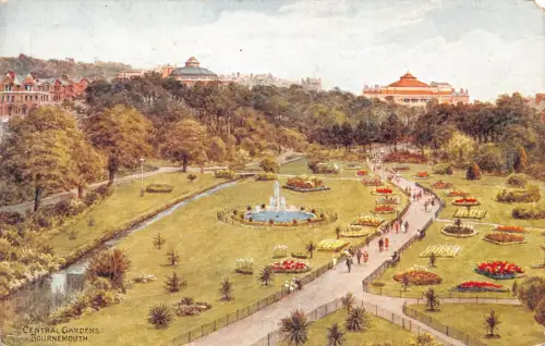 B213 England 1957 Central Gardens Bournemouth Kunst Vintage Postkarte