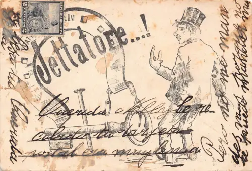 A879 Argentinien 1904 Jettatore! Hufeisen Teatro Nagel Schlüssel Schauspieler Theater Postkarte