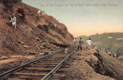 A880 Panamakanal Leisten ausgeschnitten Gold Hill Culebra Cut Eisenbahn Postkarte