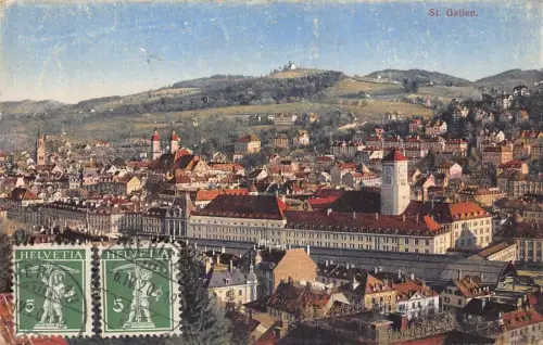 L144 Schweiz 1920 St. Gallen Panoramablick Vintage Postkarte
