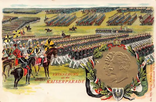 L026 Deutschland Erinnerung an die Kaiser Parade Militär Litho Postkarte