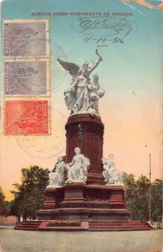 L354 Argentinien 1916 Buenos Aires Monumento de Francia Statue Vintage Postkarte
