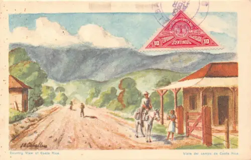 L041 Costa Rica 1932 Landansicht signiert Vintage Postkarte
