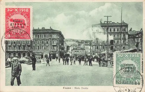 L042 Kroatien 1920 Fiume Rijeka Molo Dante Vintage Postkarte