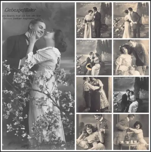 L105 Deutschland 1915 Romantik Flüstern der Liebe Paar Set 9 Postkarten