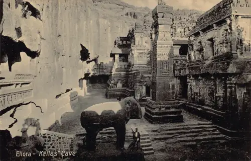 L378 Indien Ellora Kailas Höhle Skulptur Tourist Vintage Postkarte