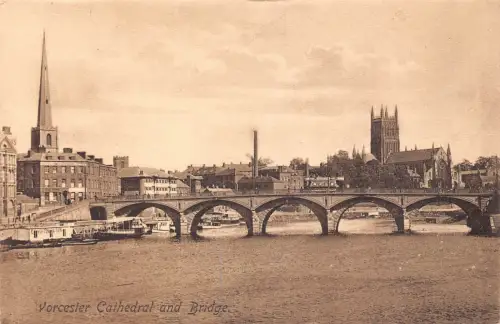 England Worcester Cathedral and Bridge Vintage Postkarte