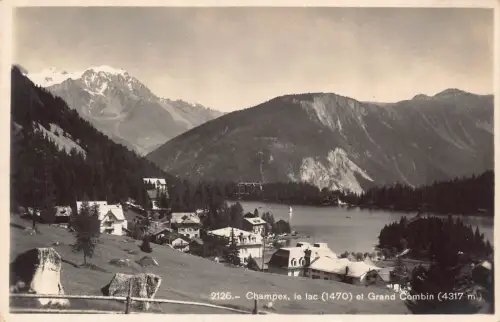 Schweiz Lac Champex Lake Grand Combin Mountain Vintage Postkarte