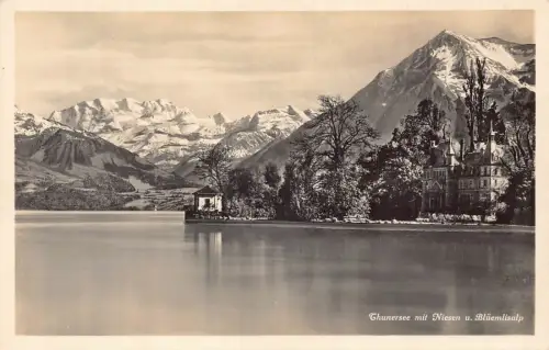 Schweiz Thunersee mit Niesen Blauemlisalpsee Vintage Postkarte
