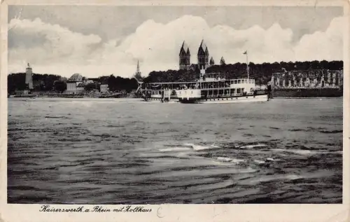L321 Deutschland Kaiserswerth a Rhein mit Zollhaus Dampfschiff Vintage Postkarte
