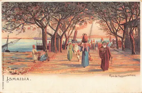 Ägypten Ismailia Rue de l'appontement Litho Vintage Postkarte