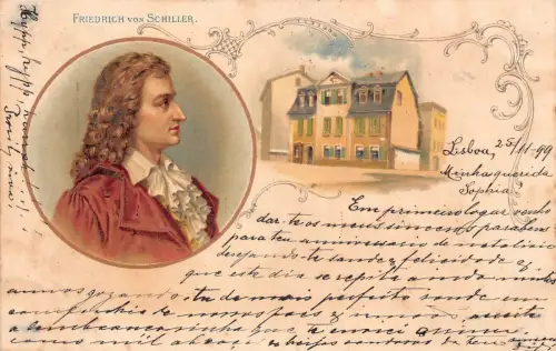 Friedrich von Schiller 1899 Deutscher Dichter Litho Vintage Postkarte