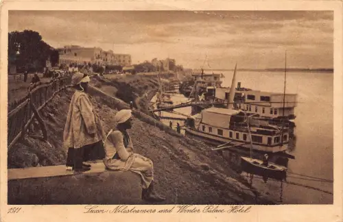 Ägypten 1924 Luxor Nilesteamers and Winter Palace Hotel Natives Ethno Postkarte