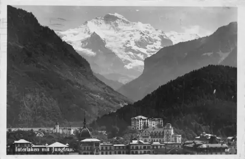 B008 Schweiz 1938 Interlaken mit Jungfrau Berggipfel RPPC Postkarte