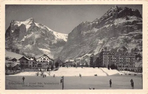 B008 Schweiz Grindelwald Hotel Bar Wetterhorn und Mettenberg RPPC Postkarte