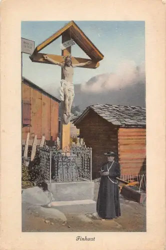 B008 Schweiz Finhaut Kreuzstraße Mönch Vintage Postkarte
