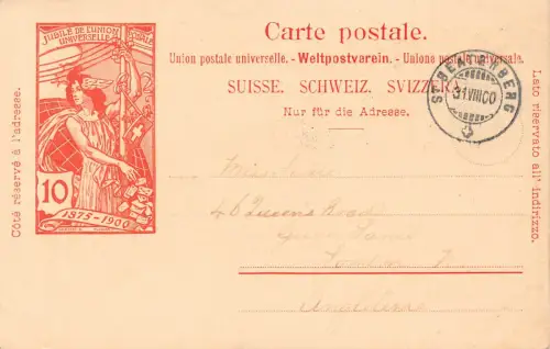 A693 Schweiz 1900 Jubiläum Weltpostverein gebraucht Ganzsache