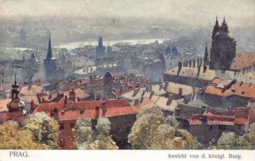 A002 Tschechien Prag Ansicht von d Koenigl Burg Gemälde signierte Postkarte