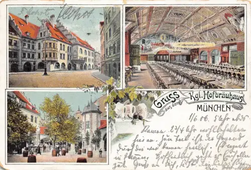 B487 Deutschland 1906 München München Gruss aus Hofbräuhaus Brauerei Postkarte
