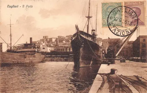 Italien 1926 Cagliari Il Porto Hafen Dampfschiffe Vintage Postkarte