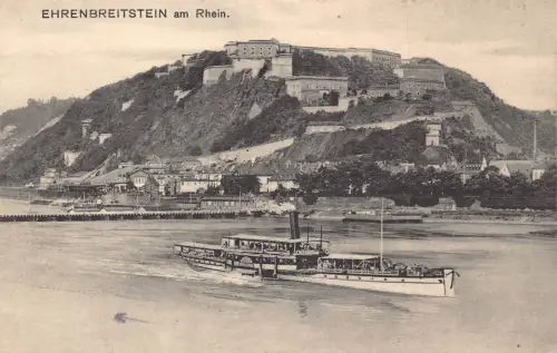 A165 Deutschland 1925 Ehrenbreitstein am Rhein Dampfschiff Vintage Postkarte