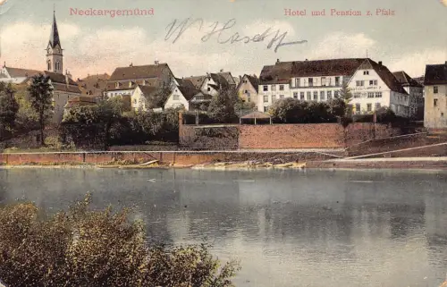 A163 Deutschland 1907 Neckargemünd Hotel und Pension z Pfalz Vintage Postkarte