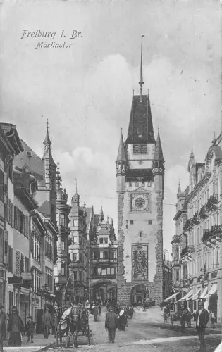 A135 Deutschland 1908 Freiburg i Br Martinstor Turm Kutsche Vintage Postkarte
