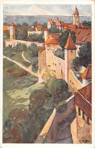 L214 Deutschland Rothenburg o T Stadtmauer Festungsmauern Vintage Postkarte