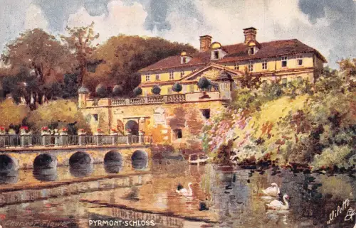 Deutschland Bad Pyrmont Castle Art Charles Flower Vintage Postkarte