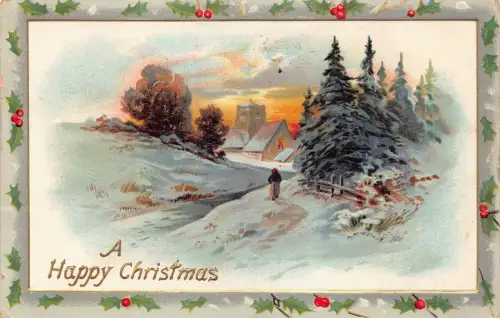 Weihnachtsgrüße geprägt Heiliger Baum Winterlandschaft Sonnenuntergang Postkarte