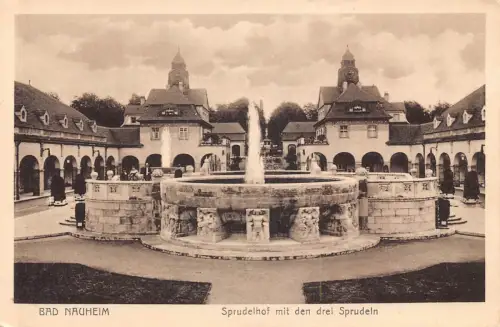 Deutschland Bad Nauheim Sprudelhof mit den drei Sprudeln Brunnen Vintage Postkarte