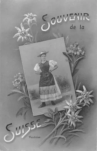Schweiz 1906 Souvenir de la Suisse Ethno Waadtländer Edelweiß Postkarte