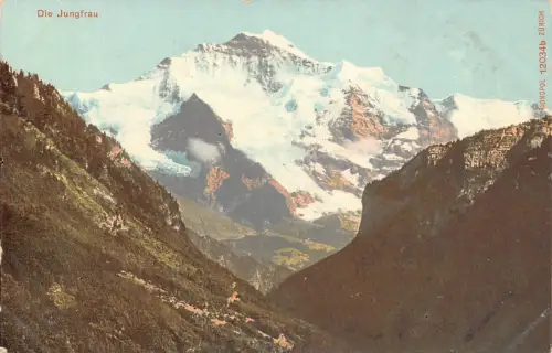 B002 Schweiz Die Jungfrau Berggipfel Vintage Postkarte