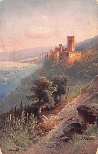 A641 Deutschland Schloss Stolzenfels am Rhein Burg Kunst Vintage Postkarte
