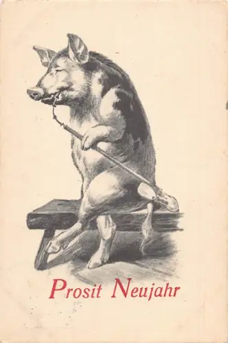 L400 Neujahrsgrüße 1912 Humanisiertes Schwein rauchende Pfeife Postkarte