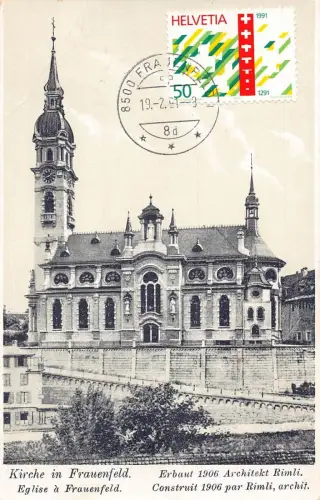 L295 Schweiz Kirche in Frauenfeld erbaut 1906 Vintage Postkarte