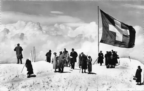 A851 Schweiz Jungfraujoch Plateau Bergsteiger Flagge RPPC Postkarte