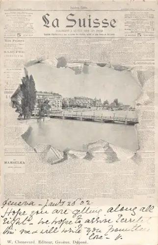 B588 Zeitungsbrief 1902 Schweiz La Suisse Genfer Brücke Postkarte