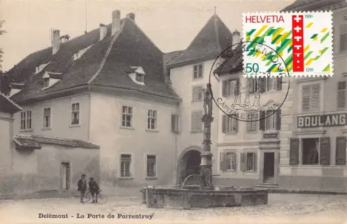L300 Schweiz Delemont Le Porte de Porrentruy Fahrrad Boulangerie Postkarte