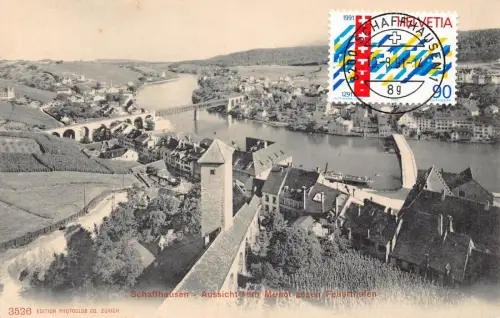 L297 Schweiz Schaffhausen Aussicht vom Munot gegen Feuerthalen Postkarte