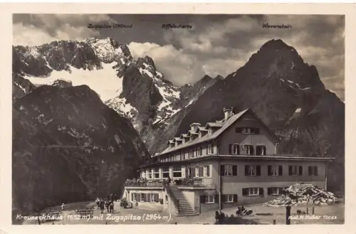 L304 Deutschland 1933 Kreuzeckhaus Zugspitze Bergspitze Vintage Postkarte