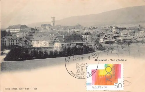 L301 Schweiz Delemont Panoramablick Vintage Postkarte