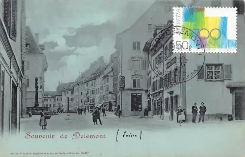 L301 Schweiz Souvenir de Delemont Mondschein Vintage Postkarte