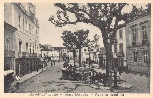 B622 Portugal Azoren Republica Platz Ponta Delgada Vintage Postkarte
